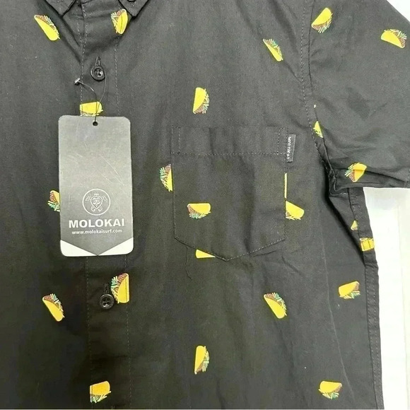Molokai Surf Co Taco Shirt Button-Down Black & Yellow NWT Size Large - Picture 6 of 16
